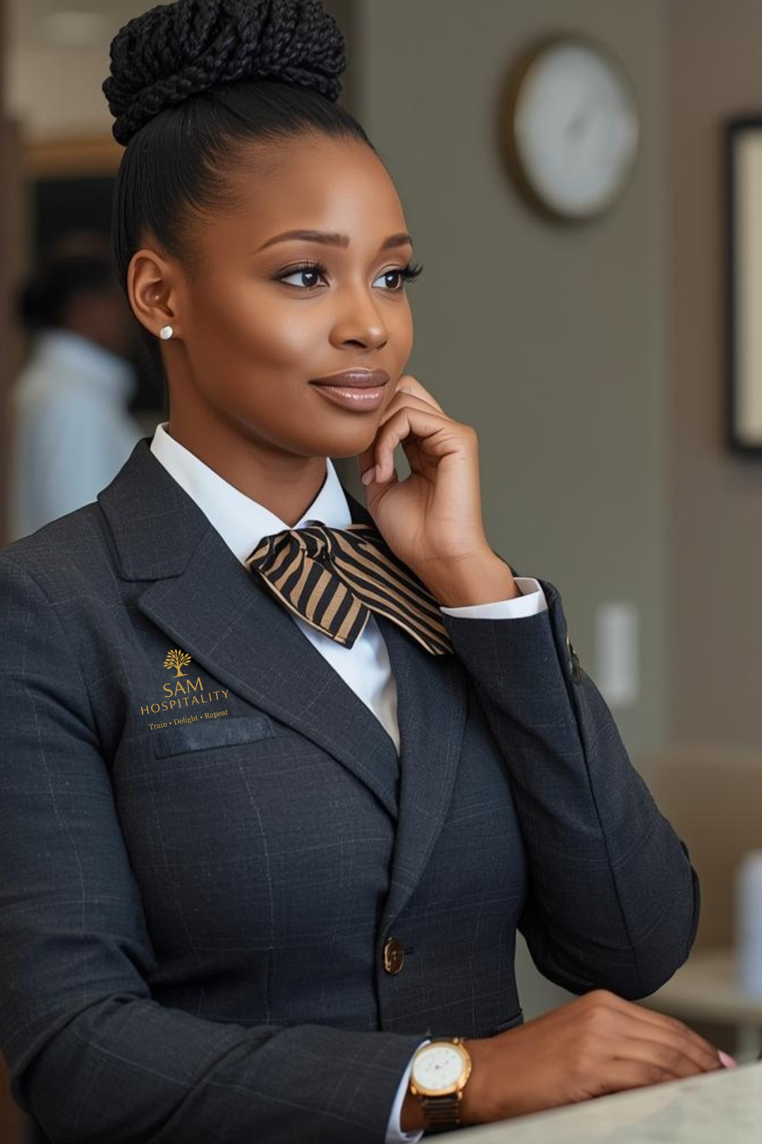 hotel front office manager focused on his online course