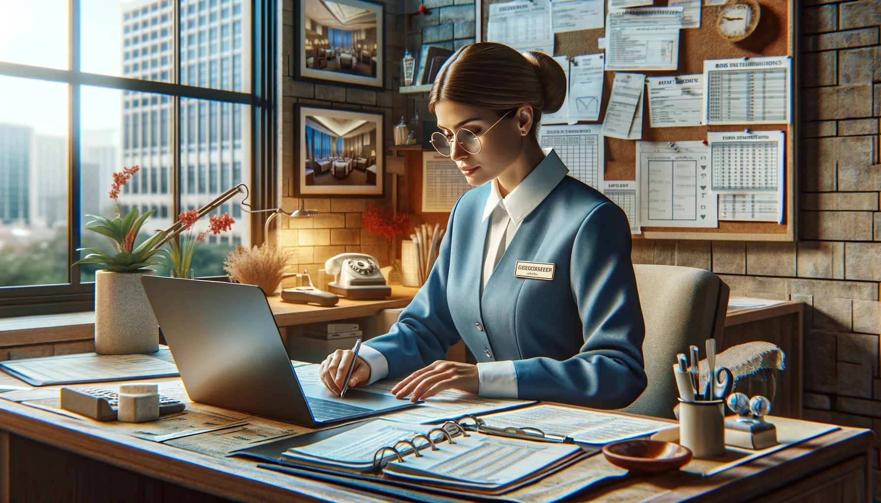 image of an executive housekeeper concentrating on her online course